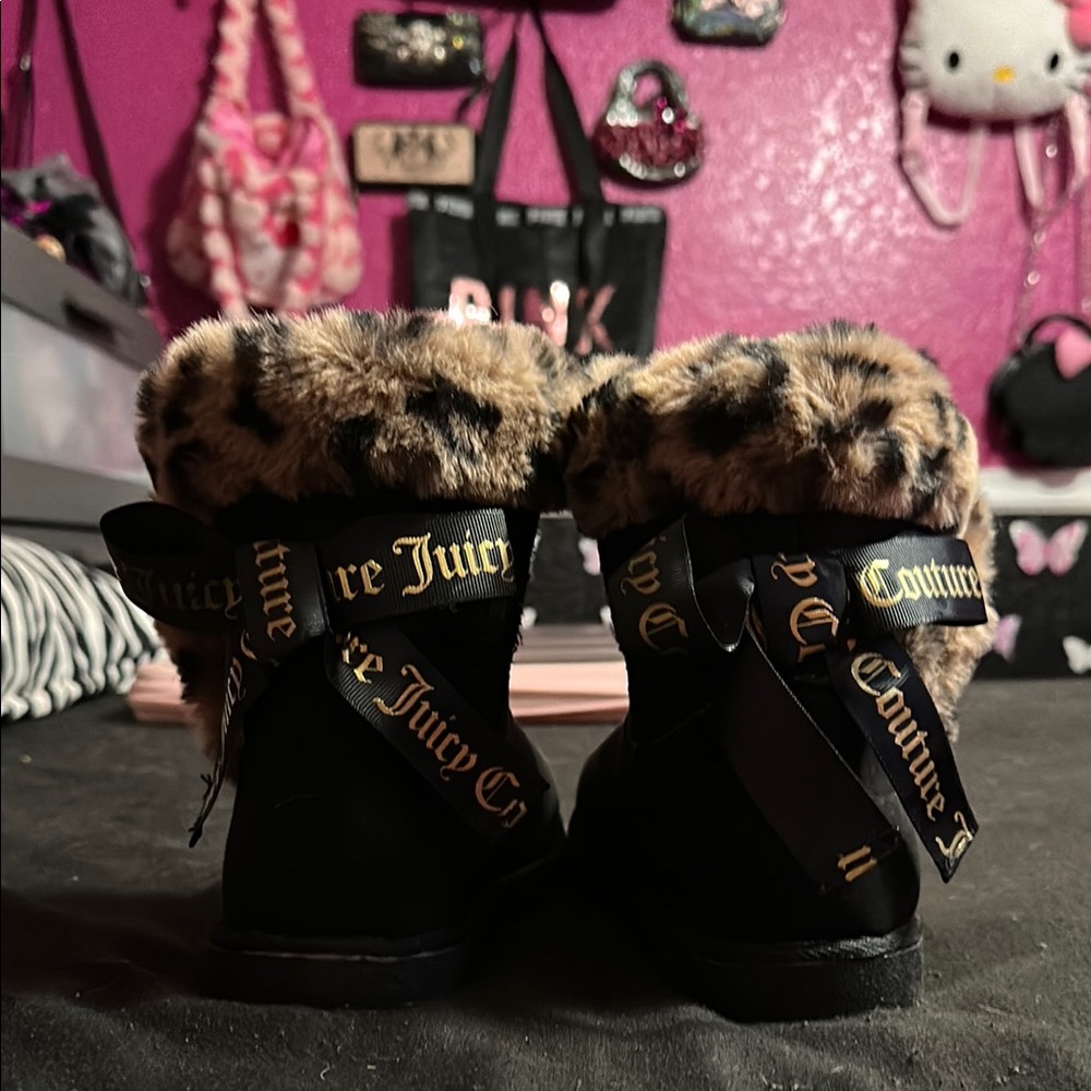 Juicy Couture Black Boots with Leopard Print